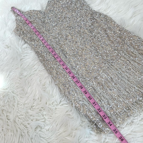 NWT Mac Duggal Silver Sequin Fringe Mini Dress - Picture 13 of 16